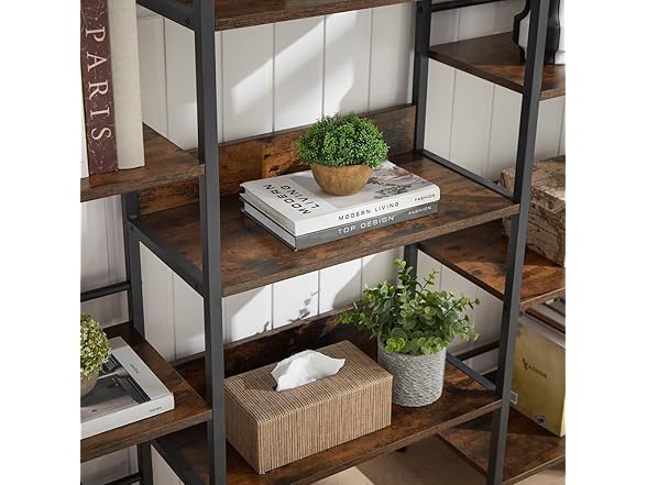 Tzou 5-Tier Rustic Brown Bookshelf