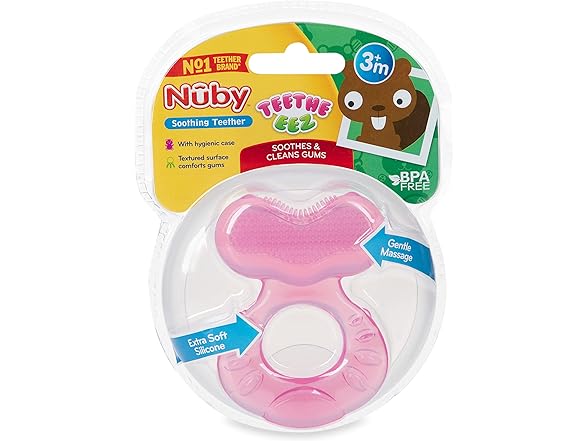 Nuby Silicone Teethe-EEZ Teether, Pink