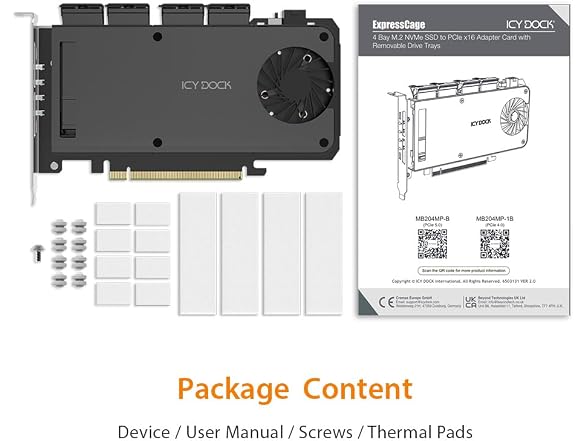 ICY DOCK 4 Bay Removable M.2 NVMe PCIe SSD