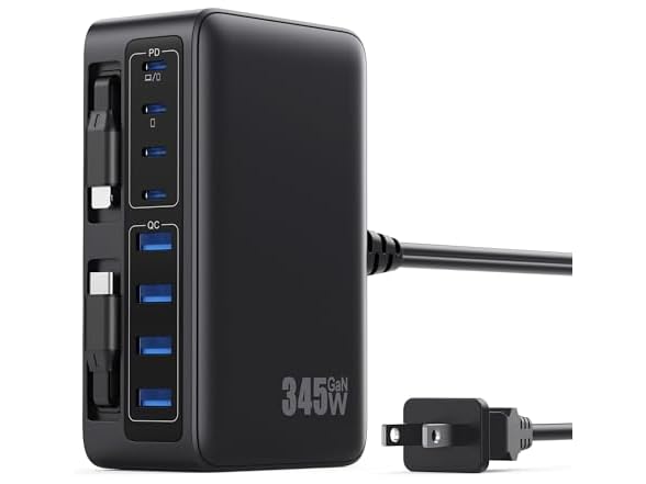 345W USB C 10 in 1 Retractable Wall Charger