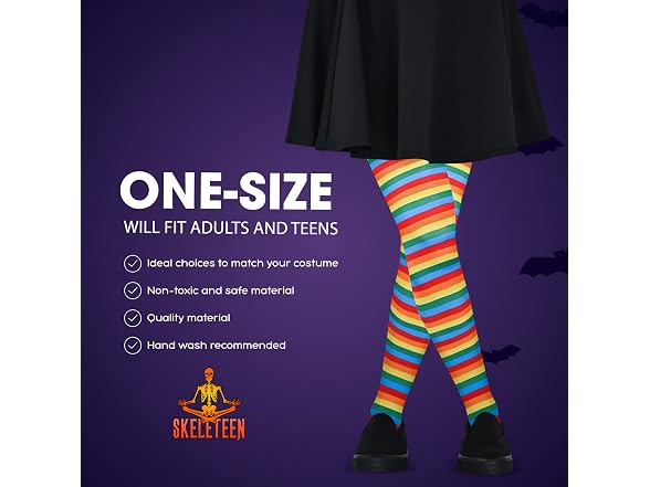 Skeleteen (OS) Colorful Rainbow Clown Tights