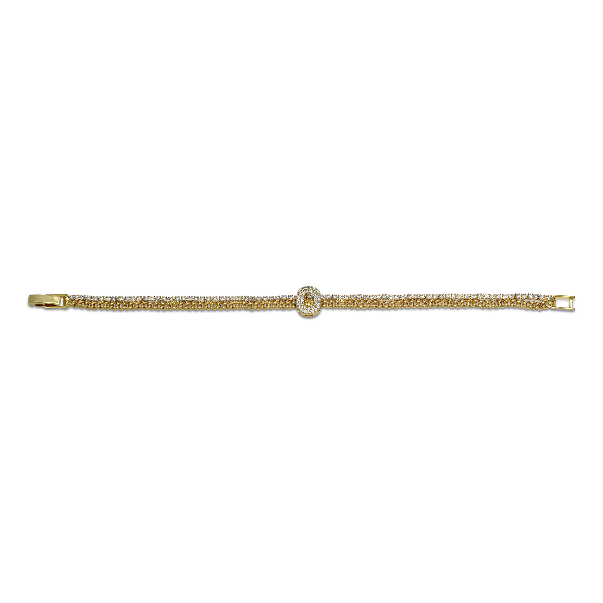 18K Gold Initial Tennis Cuban Bracelet - Gallery 12