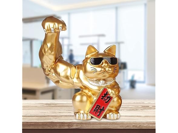 FRECI Lucky Cat Figurine Muscle Arm Cat