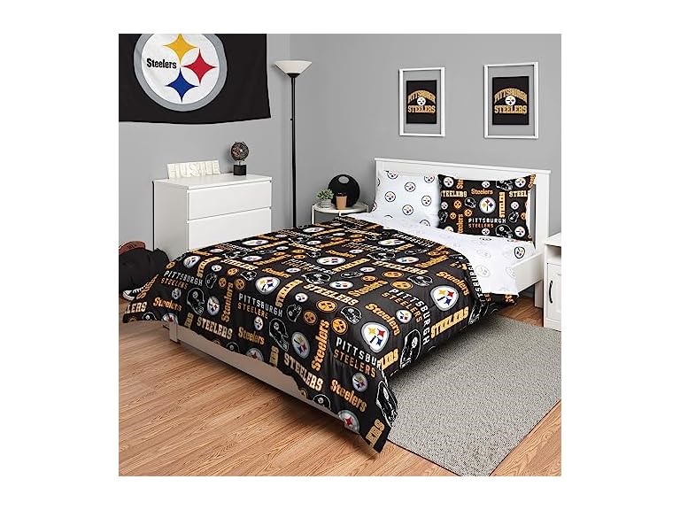 FOCO Pittsburgh Steelers NFL Team Color Bed In a Bag Comforter Bedding 5 Piece Full Set
