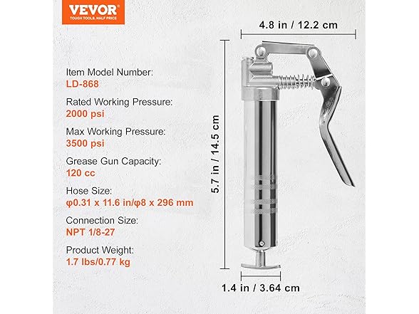 VEVOR Pistol Grip Grease Gun, 3500 PSI