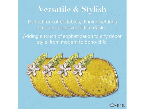 Karma, Heart Shaped Beaded Drink Coasters Set of 4