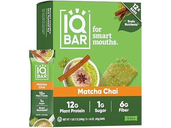24CT IQBAR Clean Plant Protein Bars - Matcha Chai