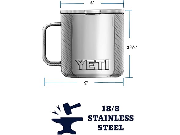 YETI Stainless Steel Rambler Drinking Cup, 14oz, Offshore Blue