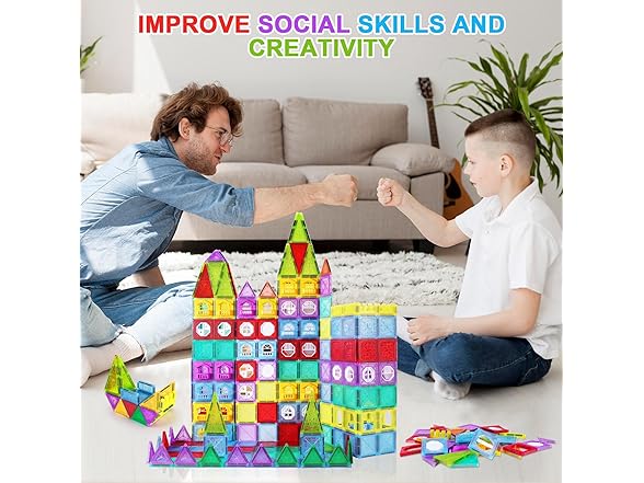 ShowyLive Magnetic Tiles 110PCS Set with 2 Cars