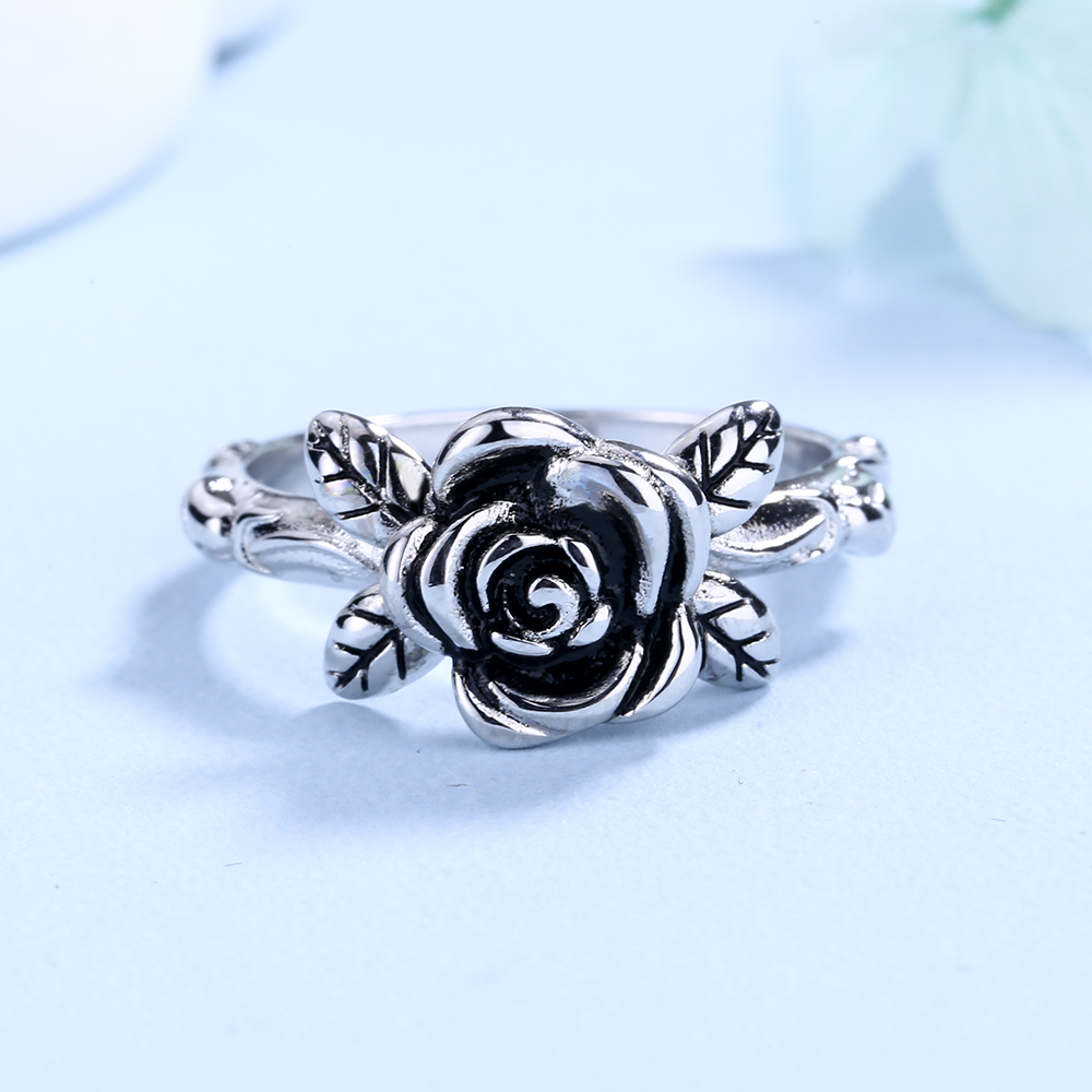 925 Sterling Silver Oxidized Rose Ring - Gallery 4