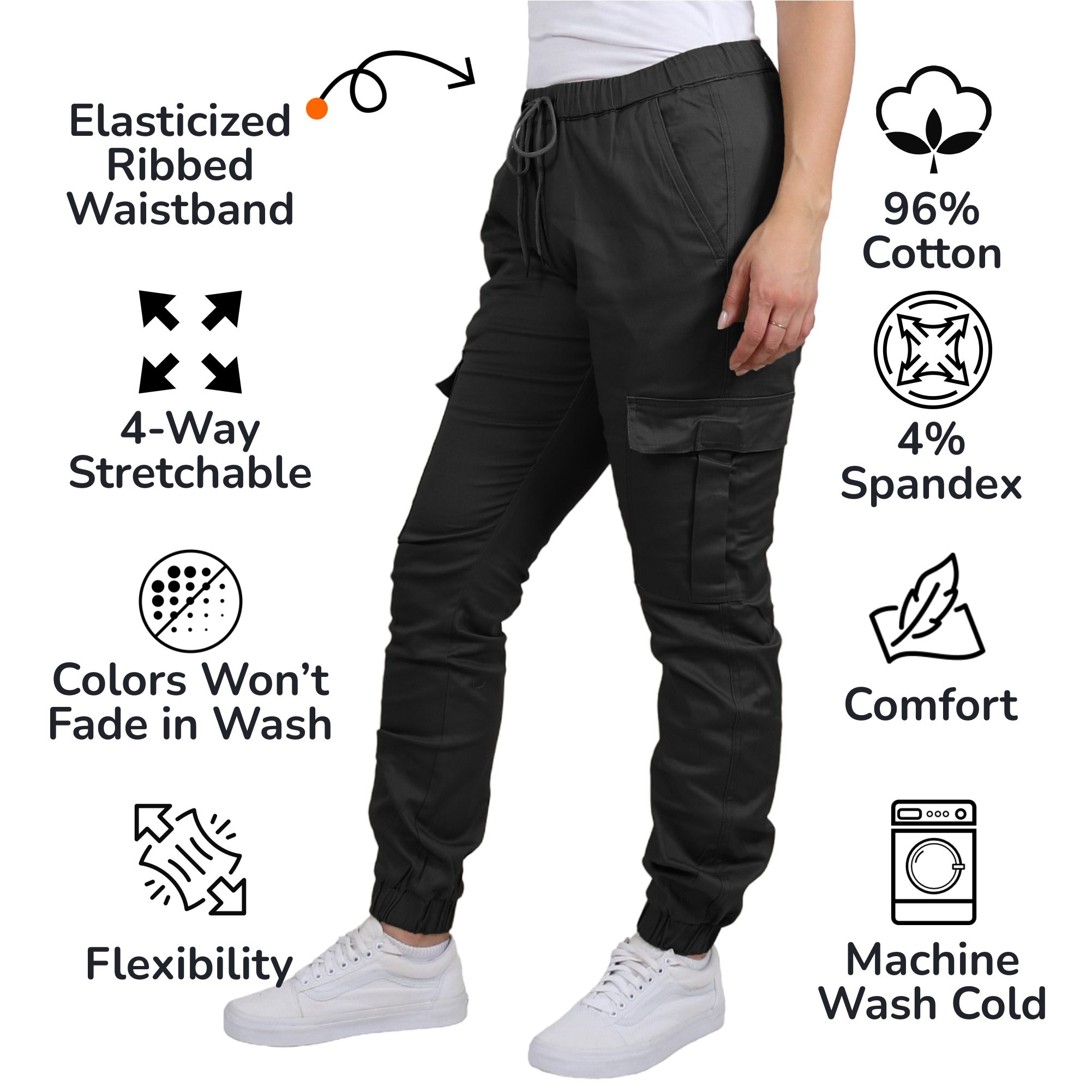 3Pk Asst Womens Stretch Cargo Joggers - Gallery 11