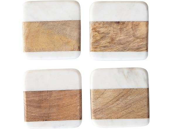 Marble & Acacia Wood Coasters, Set of 4