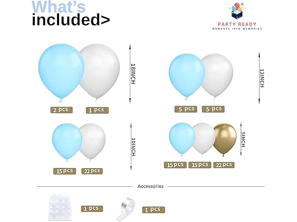 104pcs Baby Blue White Metallic Gold Party Garland