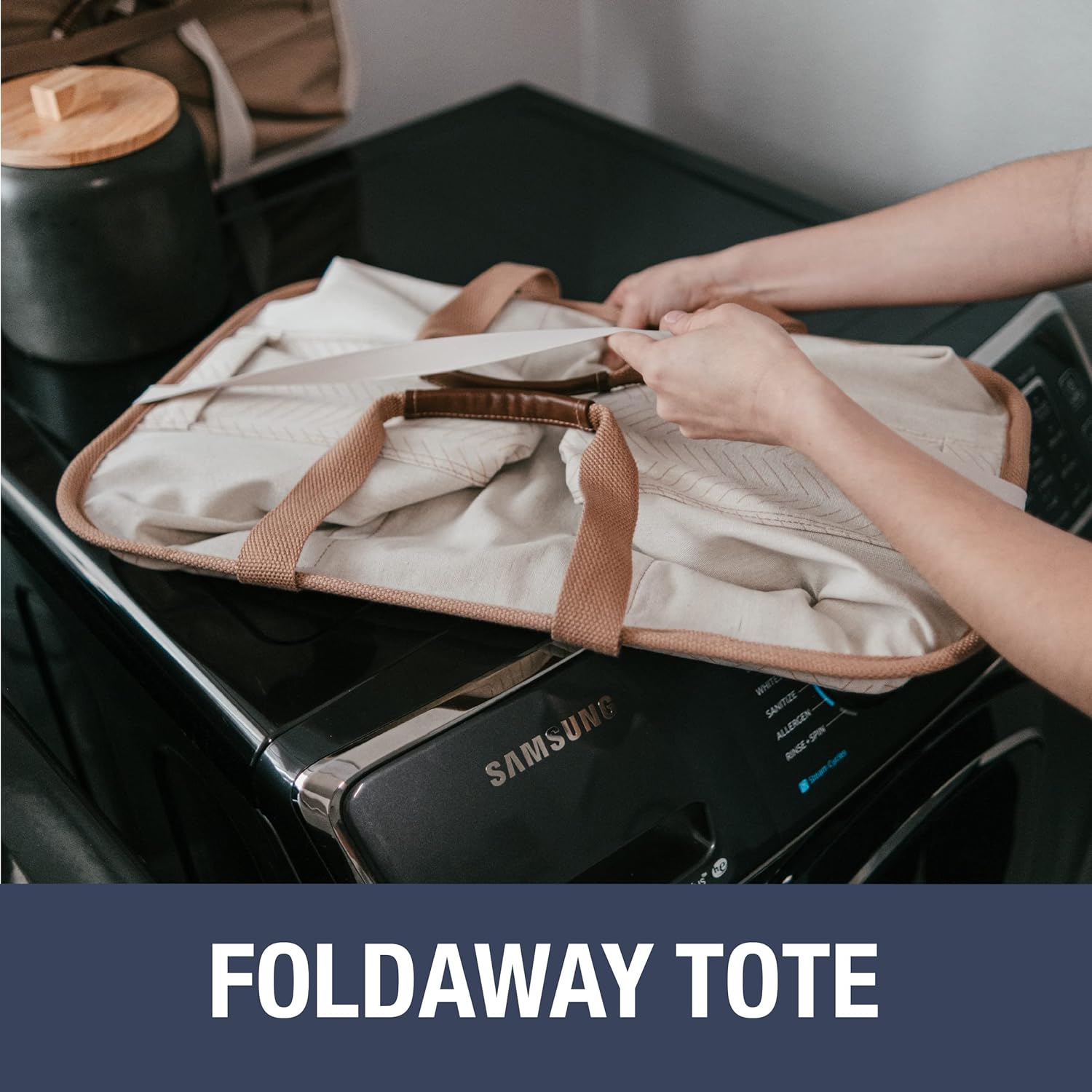 CleverMade Collapsible Laundry Tote 2PK, Beige - Gallery 14