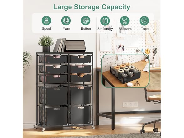 Rolling Storage Cart with 10 Drawers