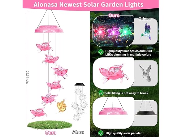 Solar Pig Wind Chimes with LED Lights