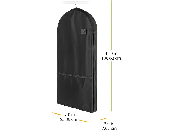 Whitmor Zippered Garment Bag with Pocket, Black