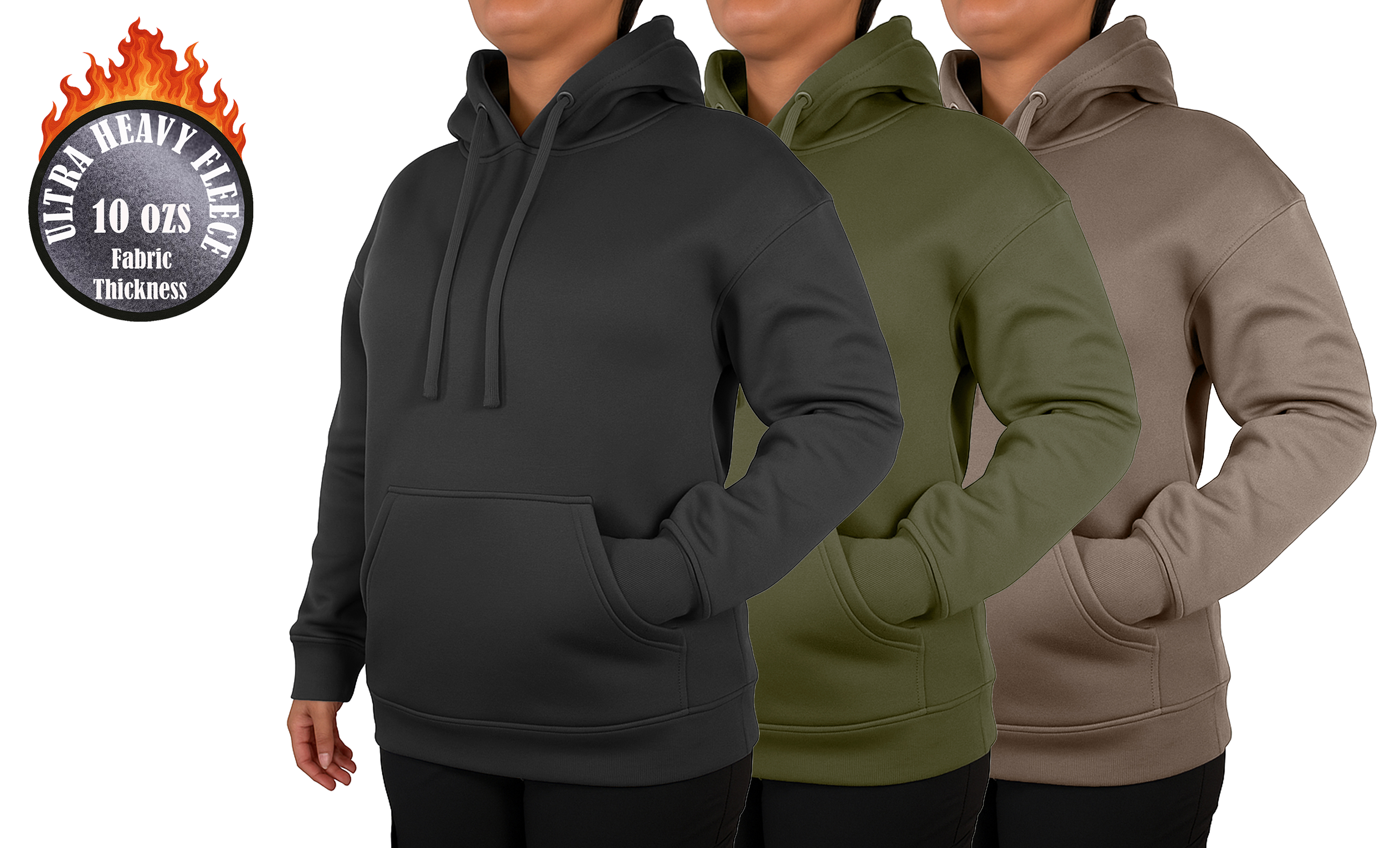 3Pk Womens Heavyweight Fleece-Lined Pullover Hoodie - Gallery 8