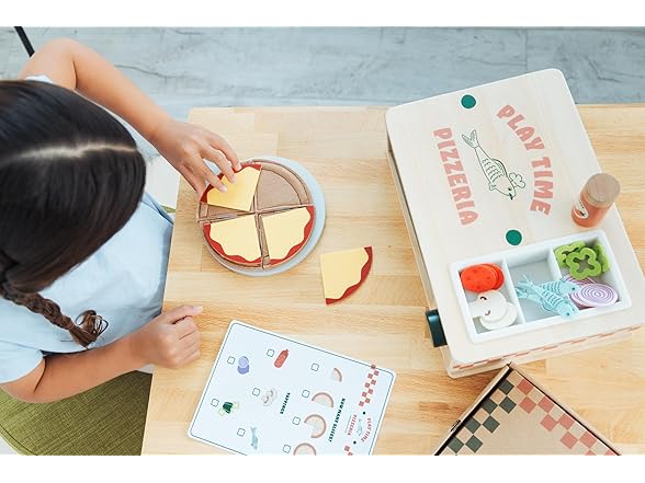 Pearhead Wooden Pizzeria Montessori Set, 38-Piece