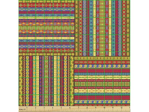 Ambesonne African Fabric by The Yard, Borders Pattern