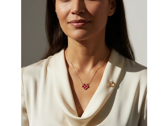 Clover CZ Halo Necklace - Red