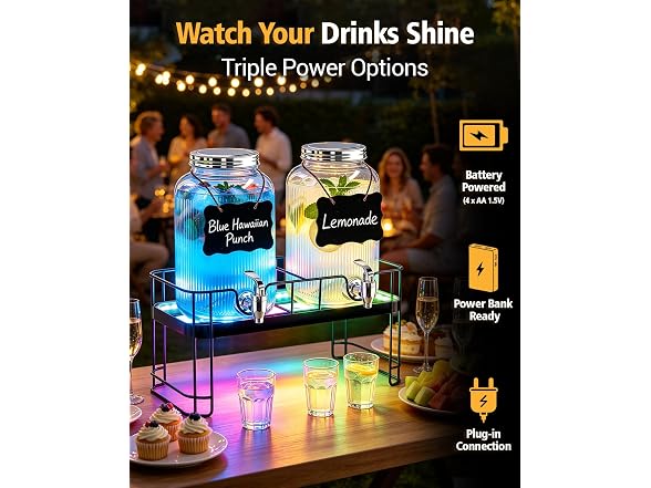 PAROTO 2pk 1-Gal Drink Dispensers w/ LED