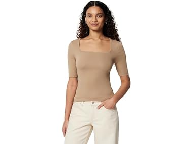 $7.99, Was $12.90, 38% Off! Amazon Essentials Women Half Sleeve Square Neck Tee dealfomo