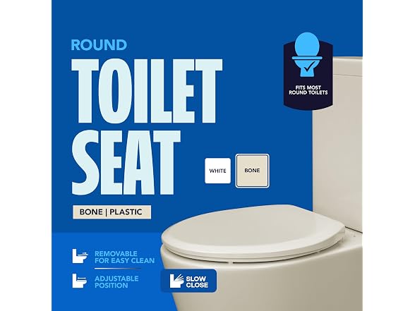 HIGHCRAFT Round Plastic Toilet Seat Slow Close, Bone