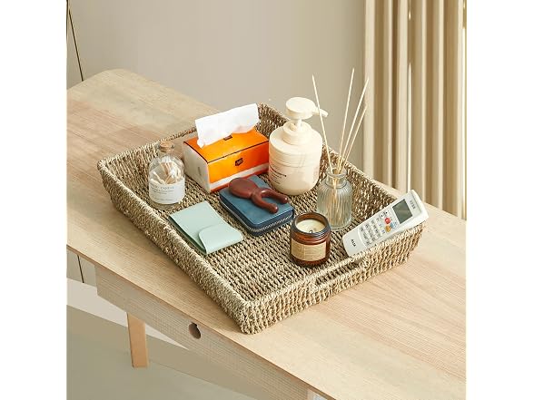 JS HOME 16.93 inch Rectangular Wicker Tray,1PK