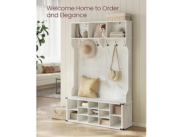 VASAGLE Wide Hall Tree with Bench and Shoe Storage