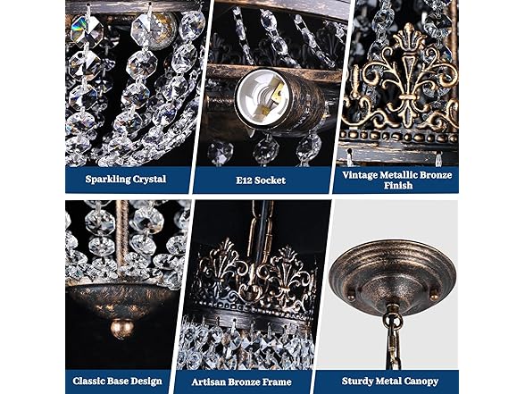 Crystal Chandelier for Dining Room, 18.5" Antique French