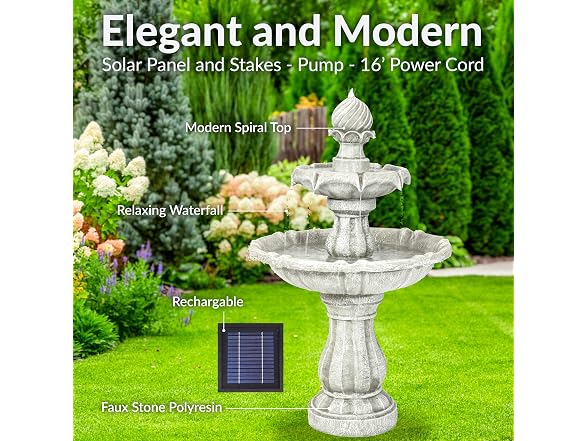 Sunnydaze 35" White 2-Tier Solar Fountain