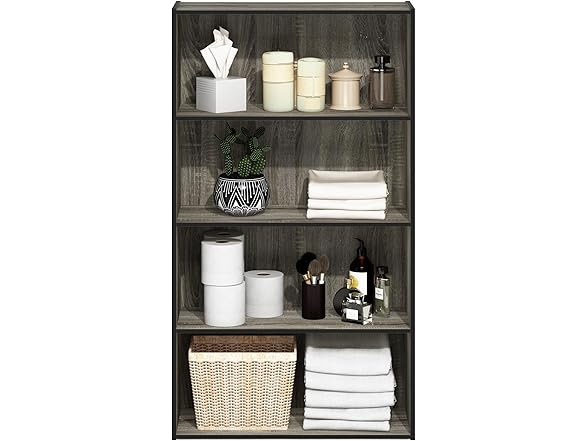 Furinno Pasir 4 Tier Open Shelf, French Oak Grey