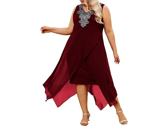 Ocstrade Women (XL) Chiffon Loose Dress Wine Red