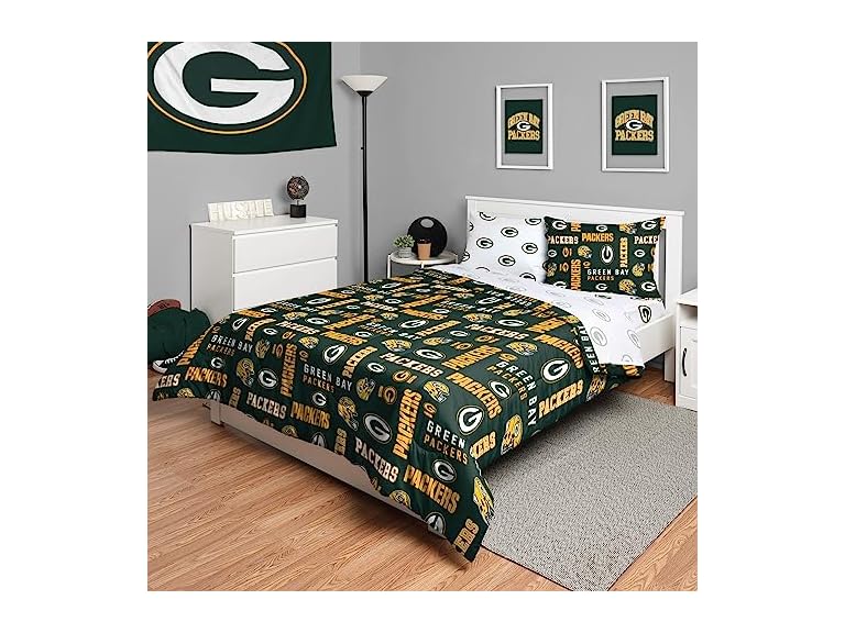 FOCO Green Bay Packers NFL Team Color Bed In a Bag Comforter Bedding 5 Piece Full Set