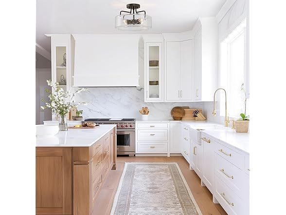 LALUZ Faux Wood Ring Ceiling Light Fixture, 14.5"