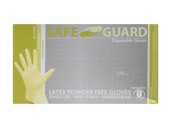 SAFEGUARD Latex Powder Free Gloves, Large, 100ct