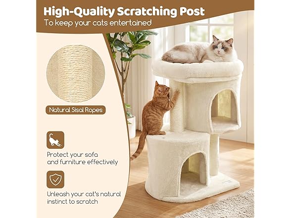 DORTALA Cat Tree for Indoor Cats, 26-Inch Beige