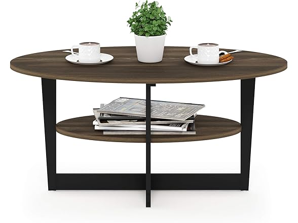 Furinno Coffee Table, 1-Pack, Columbia Walnut/Black
