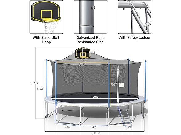 Tatub 16 FT Trampolines Basketball Hoop