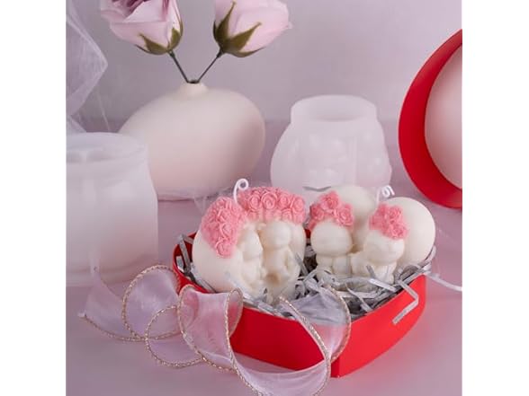 HOMYCOCO 2PCS Rose Bear Silicone Candle Molds