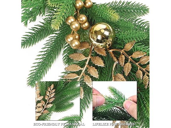 TISEMENT Norfolk Pine Garlands with Gold Flowers