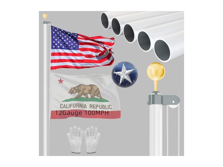 NELXINJO 25FT 25FT White flag pole(2.0mm) White