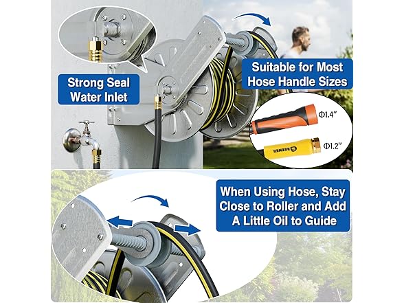 GREENER Stainless Steel Hose Reel - Choose Size