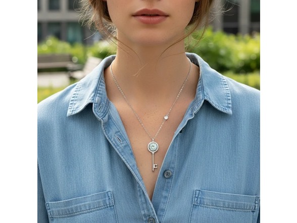 Turquoise Moissanite Key Necklace