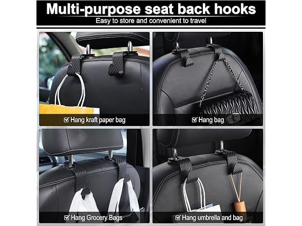 LivTee APP-Auto-156 Car Seat Headrest Hook, 4-Pack