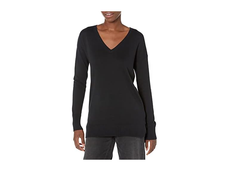 Amazon Essentials Women's Lightweight Long-Sleeve V-Neck Tunic Sweater (Available in Plus Size), Black, X-Small