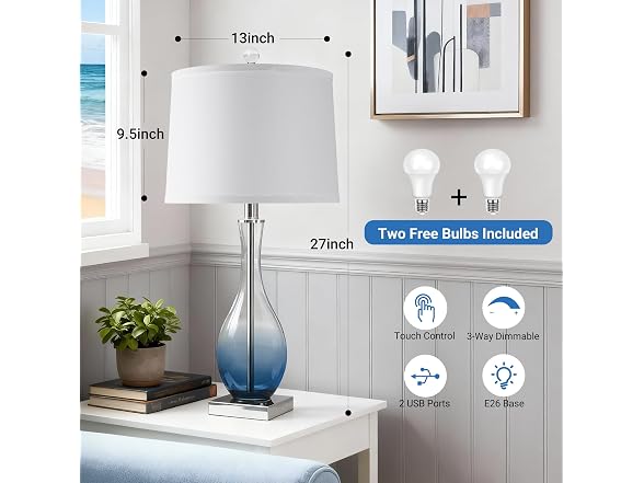 WIHTU 27" Navy Blue Bedside Desk Lamps