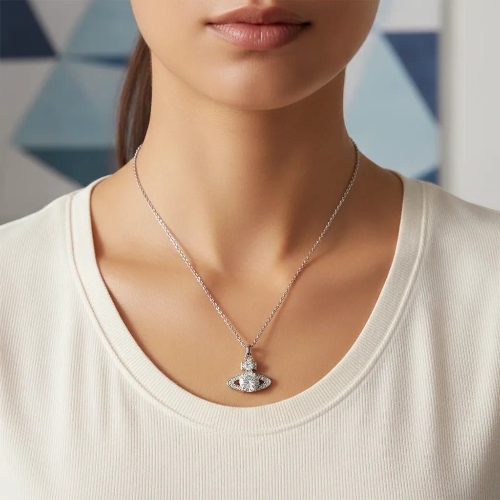 Moissanite Diamond Saturn Necklace - Gallery 6