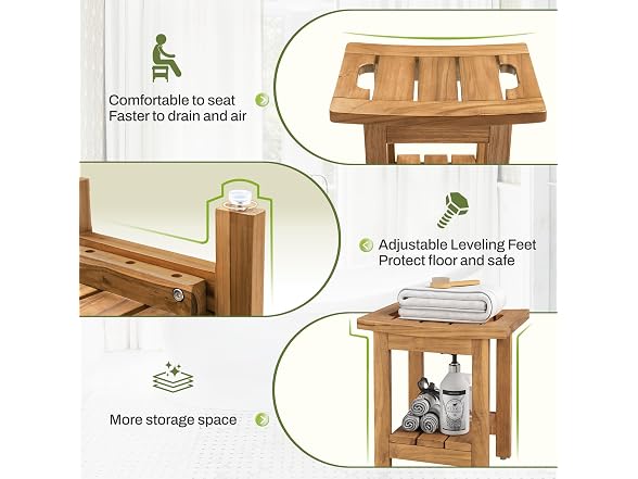 14" Waterproof Natural Teak Shower Stool